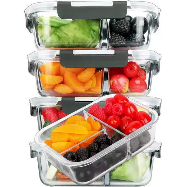 Meal Prep Oven Safe Containers - Set di 5 Contenitori Rettangolari in
